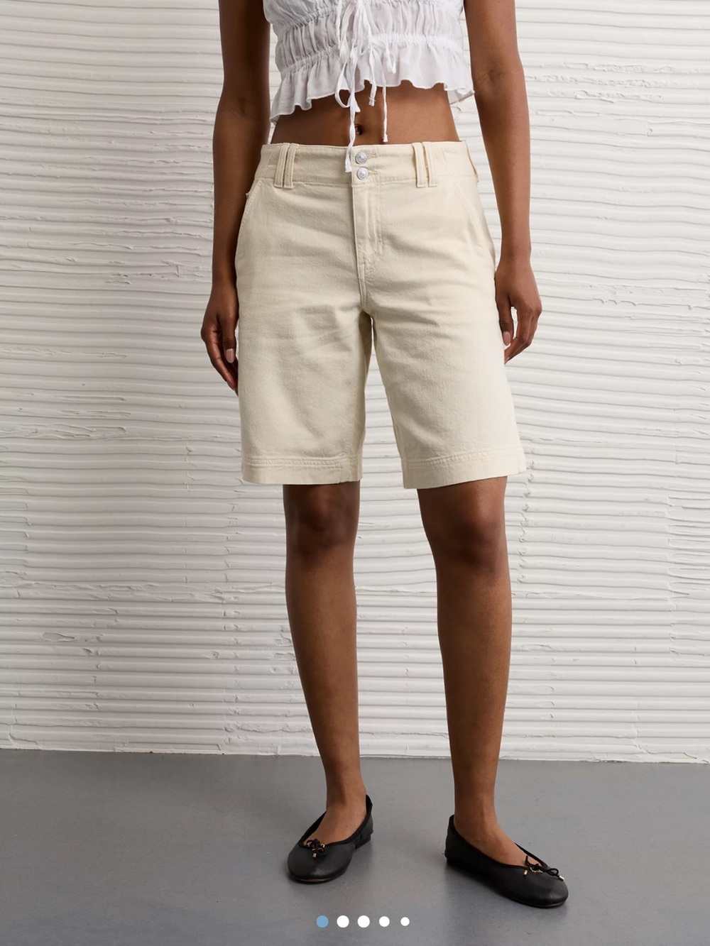 American Eagle Outfitters Cream High-Rise Bermuda Shorts